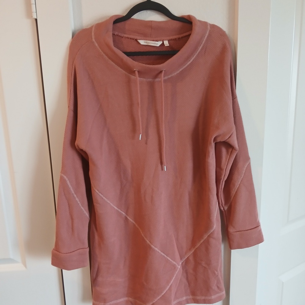 Soft Surroundings Terracotta Waffle Knit Cowl Neck Tunic Top Large Rose Pink
